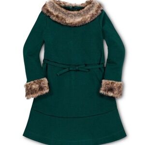 Hope and Henry Emerald Green Dress with Faux Fur Trim 10